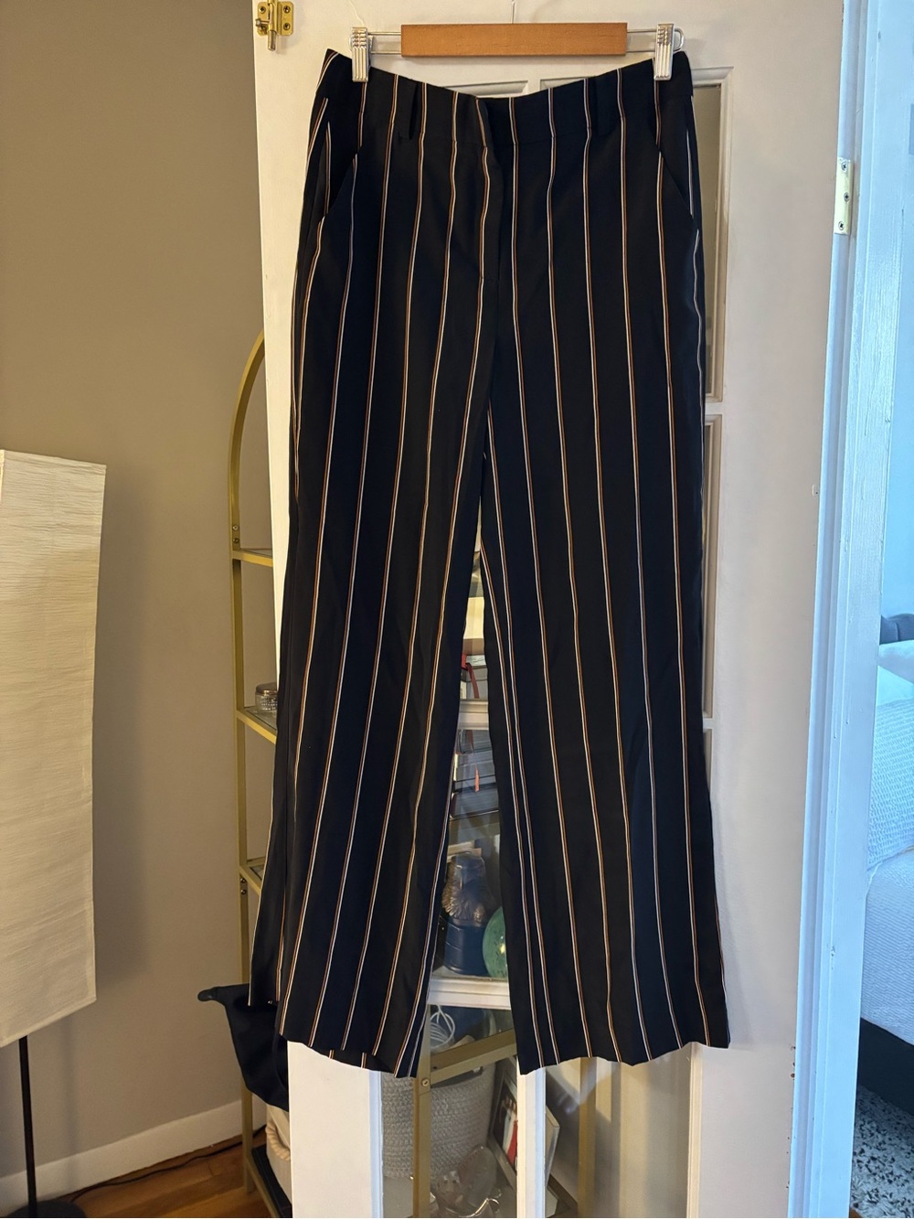 ALC Black Wide-Leg Pinstripe Trousers